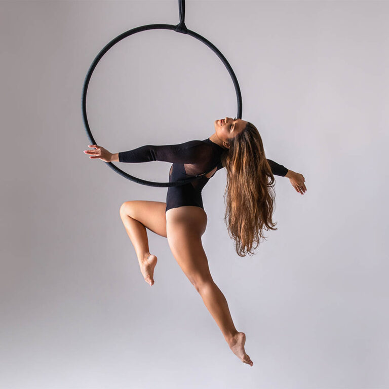 teacher tanya demonstrating aerial hoop for beginners class at london dance academy